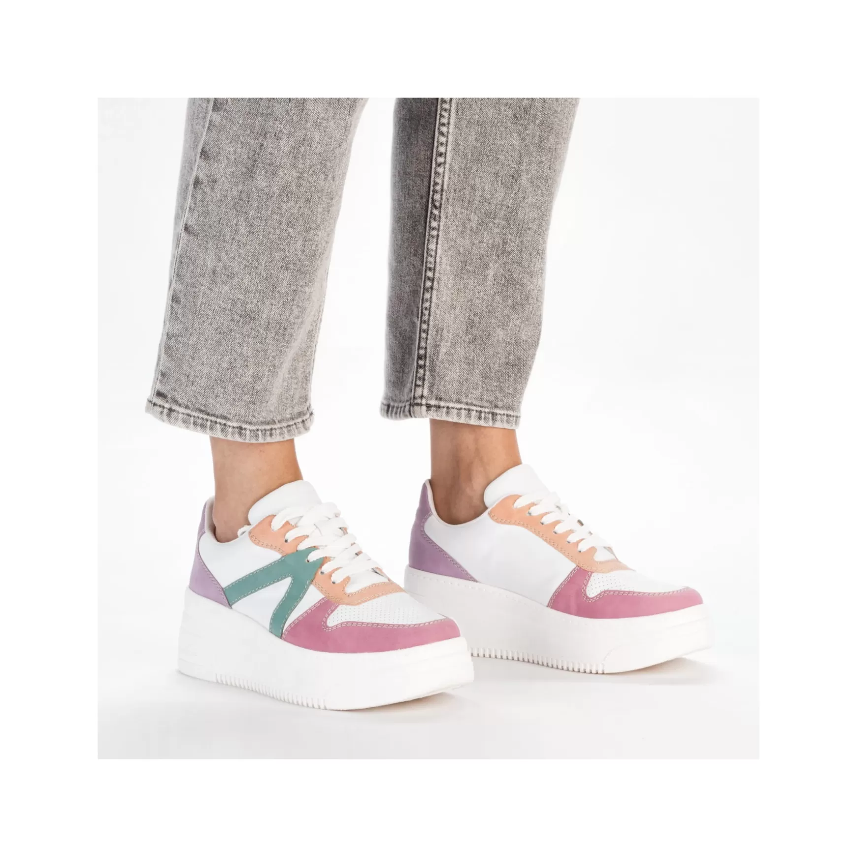 Women'S Sneaker Low Ice White-Multicolored-Rieker Flash Sale